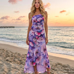 Floral Print One-Shoulder A-Line Midi Dress