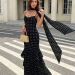 Black Polka Dot Ruffled Mermaid Maxi Dress