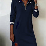 Dorellia - Casual Long Sleeve Dress with Zip Closure