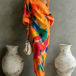 One-Shoulder Abstract Print Maxi Dress