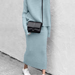 Zeagoo Women's Casual Two Pieces Knitted Turtleneck Sweater Top Long Skirts Lounge Set