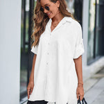 Zeagoo Long Cuffed Sleeve Shirts Button Down V Neck Blouse Loose Fitting Tops