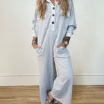 Zeagoo Women's Casual Button Long Sleeve Jumpsuit