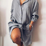 Zeagoo Women's Cotton and Linen Shirt Dress Casual Loose Pocket Midi Dresses