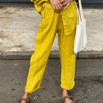 Casual Solid Color V-Neck Shirt & Pants Cotton Linen Two-Piece Set
