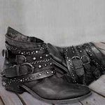 Vintage Washed Studded Buckles Ankle Boots