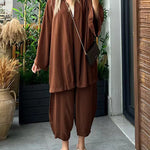 Zeagoo Women's Casual Comfort Set Loose Cardigan Top & High-Waist Wide-Leg Pants with Pockets