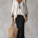Black Long Skirt & White Knit Top Two Piece Set