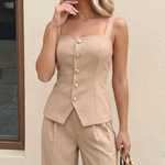 Brown Sweetheart Wide Strap Irregular Hem Tailored Cami Top