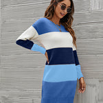 Zeagoo Women's Color Block Round Neck Knitted Dress