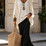 Black Long Skirt & White Knit Top Two Piece Set