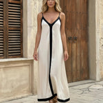 White Contrast Trim V-Neck Sleeveless Maxi Dress