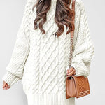 Zeagoo Women's Crewneck Long Sleeve Loose Oversized Cable Knit Chunky Pullover Short Sweater Dresses