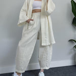 Zeagoo Women's Casual Loungewear Set Solid Color Loose Long Sleeve Kimono Cardigan and Pants