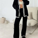 Zeagoo Women's Casual Two-pieces Outfits Contrast Trim Knitted Cardigan and Trousers Pants Sets