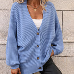 Zeagoo Women's Button Down Horizontal-Ribbing Longline Cardigan