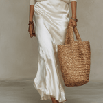 Elegant Knitted Pullover Top and Satin Midi Skirt Set