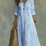 Elegant Floral Print Ruffled Collar Midi Dress