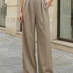 Elegant High Waist Pleated Wide Leg Pants