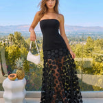 Black Sheer Polka Dot Strapless Maxi Dress
