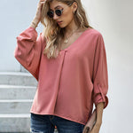 Zeagoo V-Neck Long Sleeve Buckle T-Shirt Plain Shirts Shirt Top Elegant Shirts Casual Slim Fit Basic