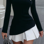 Black And White Stitched Strappy Bow Tie Mini Dress Set