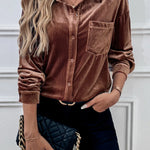 Classic Velvet Collared Button-down Long-sleeved Shirt