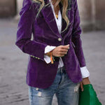 Elegant Velvet Slim-fit Faux Pocket Suit Jacket