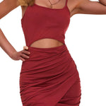 Hollow Out Spaghetti Backless Ruched Bodycon Dress - Zeagoo (Us Only)