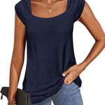 Zeagoo Square Neck Casual Cap Sleeve Shirt