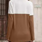 Zeagoo Women Waffle Knit Shirts Long Sleeve Colorblock Tee