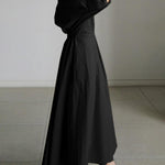 Elegant Pocket Button Lapel Collar Fold Solid Midi Dress