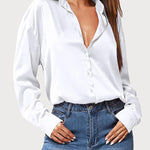 Zeagoo Women Satin Button Down Shirt Long Sleeve Tops