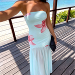 Light Blue Floral Asymmetrical Chiffon Maxi Dress
