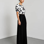 Floral Print Boat Neck Bell Sleeve And Wide Leg Pants Set