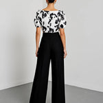 Floral Print Boat Neck Bell Sleeve And Wide Leg Pants Set