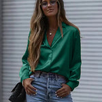 Zeagoo Long Sleeve Shirts Casual Lapel Collar V Neck Single Breasted Tunic Blouse