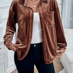 Classic Velvet Collared Button-down Long-sleeved Shirt