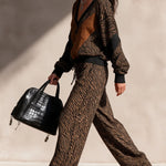 Tiger Print Faux Suede Patch Knit Two Piece Set