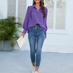 Zeagoo V Neck Button Down Shirts Long Sleeve Collared Blouses Tops