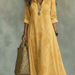 Elegant Floral Print Ruffled Collar Midi Dress