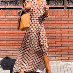 Zeagoo Women's Boho Geometric Figure V Neck Long Sleeve Split-Side Long Dresses