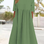 Zeagoo Women's Beach Short Sleeve Scoop Neck Ruffle Swing Casual Boho Midi Dress with Pockets