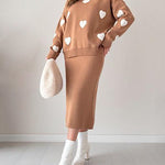 Zeagoo Women's Chic Two-piece Set Hearts Knit Pullover and Hip Wrap Skirt