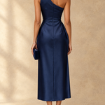 Diane One-Shoulder Ruched Satin Midi Dress