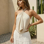 Beige Halter Neck Ring Detail Sleeveless Cami Top