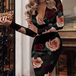 Elegant Leopard Print Sequined V-neck Pencil Skirt Midi Dress