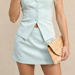 Blue High Waist Side Pocket Tailored Straight Mini Skirt