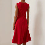 Red Sleeveless Midi Elegant A-line Dress with Waist Twist for Day-to-Night