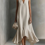 Green Faux Cotton-linen V-neck Sleeveless Maxi Dress